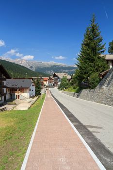 summer view of San Cassiano, famous small town in Val Badia, Italy