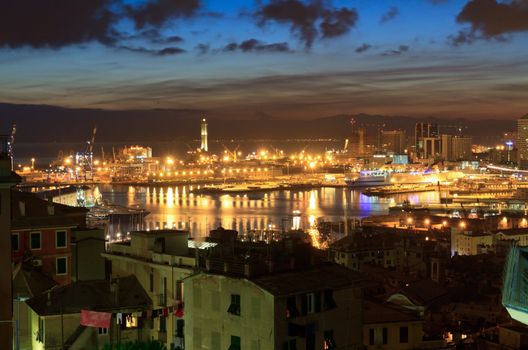 overview of thev ancient port in genova at evening, Liguria, Italy