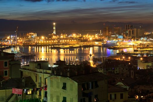 overview of thev ancient port in genova at evening, Liguria, Italy