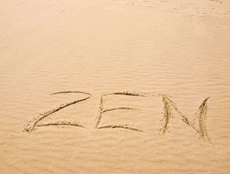 Zen Written in the Sand on a Sunny Day