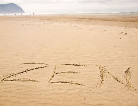 Zen Written in the Sand on a Sunny Day