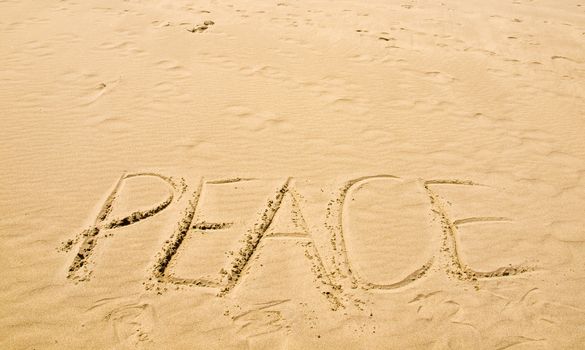 Peace Written in the Sand on a Sunny Day