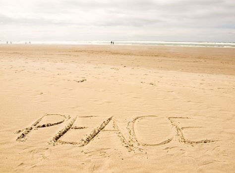 Peace Written in the Sand on a Sunny Day