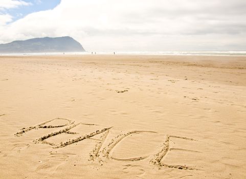 Peace Written in the Sand on a Sunny Day