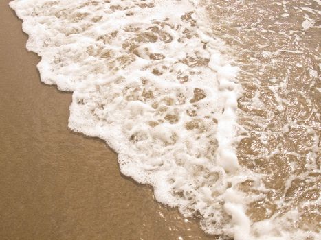 Foamy Ocean Shoreline at a Sunny Beach 