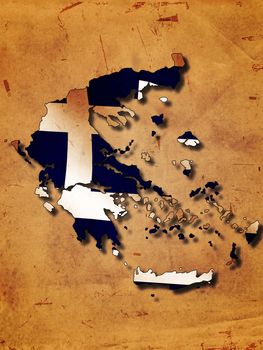 Greece map with flag over old paper