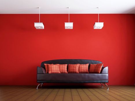 Livingroom with leather sofa  near the wall