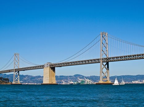 San Francisco Bay Bridge on a Clear Day with a Bright Blue Sky