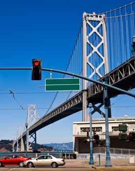 San Francisco Bay Bridge on a Clear Day with a Bright Blue Sky