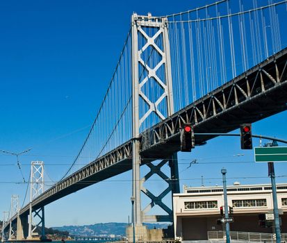 San Francisco Bay Bridge on a Clear Day with a Bright Blue Sky