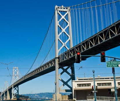 San Francisco Bay Bridge on a Clear Day with a Bright Blue Sky