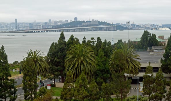 San Francisco as Seen from Across the with Bay Bridge on a Cloudy Day