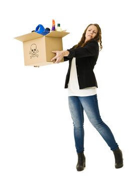 Woman with Unhealthy Recycling isolated on white background