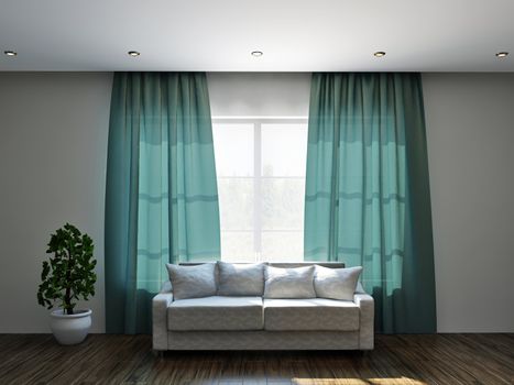 White sofa in the livingroom near the window