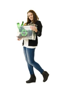 Glass Recycling Woman isolated on white background