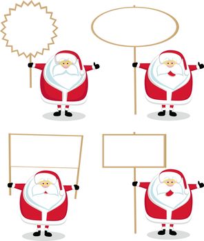 Cartoon Santas holding blank signs. Vector illustration