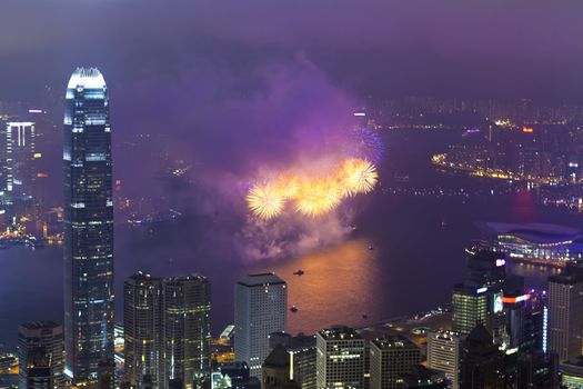 HONG KONG - FEBRUARY 11, Hong Kong Chinese New Year Fireworks at Victoria Harbour, Hong Kong on 11 February, 2013. It is the celebration of year of snake and lasts for 30 minutes.