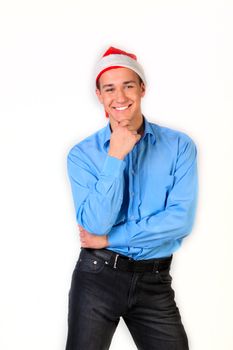 Portrait of a young man in formal attire with a New Year's gifts in their hands