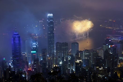 HONG KONG - FEBRUARY 11, Hong Kong Chinese New Year Fireworks at Victoria Harbour, Hong Kong on 11 February, 2013. It is the celebration of year of snake and lasts for 30 minutes.