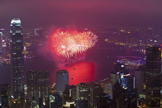 HONG KONG - FEBRUARY 11, Hong Kong Chinese New Year Fireworks at Victoria Harbour, Hong Kong on 11 February, 2013. It is the celebration of year of snake and lasts for 30 minutes.