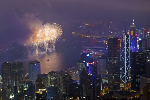 HONG KONG - FEBRUARY 11, Hong Kong Chinese New Year Fireworks at Victoria Harbour, Hong Kong on 11 February, 2013. It is the celebration of year of snake and lasts for 30 minutes.