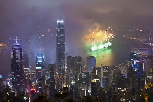 HONG KONG - FEBRUARY 11, Hong Kong Chinese New Year Fireworks at Victoria Harbour, Hong Kong on 11 February, 2013. It is the celebration of year of snake and lasts for 30 minutes.