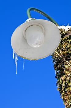 Icicle on a street lamp