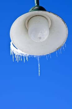 Icicle on a street lamp