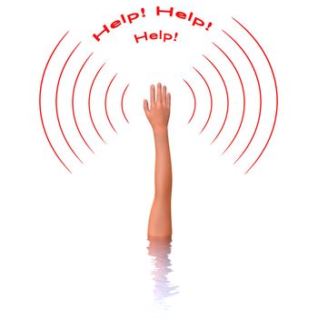 hand calls the help, trouble and rescue concept.