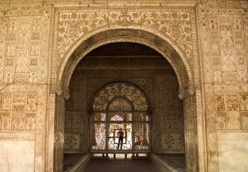 Designs on Walls inside of Red Fort, Delhi, India