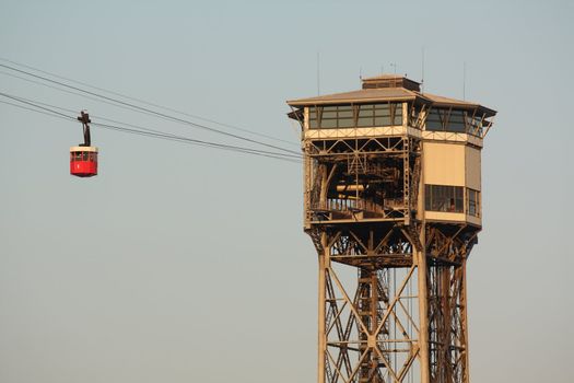 Famous touristic Montjuic aerial tramway in Barcelona