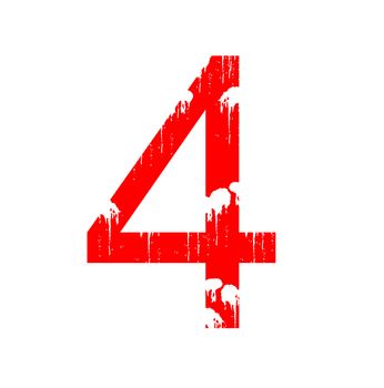 A red alphanumeric character in grunge style on a white background. One of a series of the twenty six letters of the English alphabet and the numbers zero to nine.