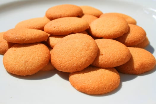 Close up of vanilla cookies on a plate.
