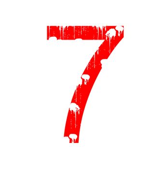 A red alphanumeric character in grunge style on a white background. One of a series of the twenty six letters of the English alphabet and the numbers zero to nine.