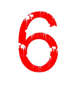 A red alphanumeric character in grunge style on a white background. One of a series of the twenty six letters of the English alphabet and the numbers zero to nine.