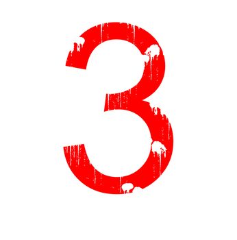 A red alphanumeric character in grunge style on a white background. One of a series of the twenty six letters of the English alphabet and the numbers zero to nine.