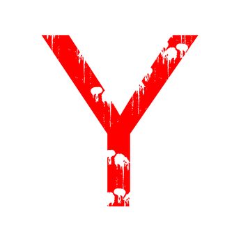 A red alphanumeric character in grunge style on a white background. One of a series of the twenty six letters of the English alphabet and the numbers zero to nine.