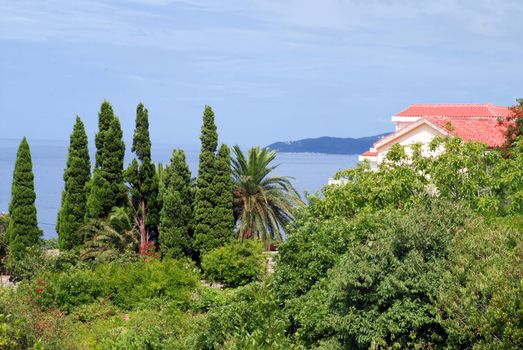 House with red tiled roof in montenegro