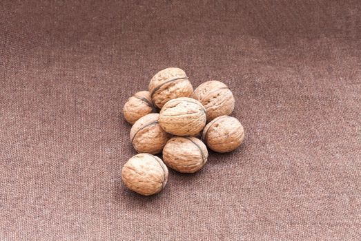 walnuts close up on the burlap background