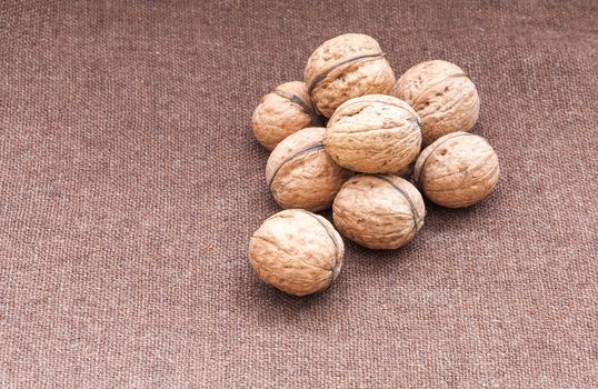 walnuts close up on the burlap background