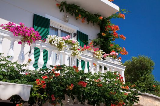 Decorated balcony, mediterranean climate flora and architecture