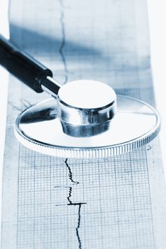 Stethoscope lying on ECG diagram