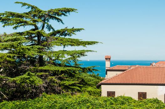 Mediterranean house and sea, taken in trieste, italy