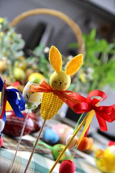 Mix of beautiful handmade Easter colored eggs 