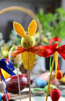 Mix of beautiful handmade Easter colored eggs 