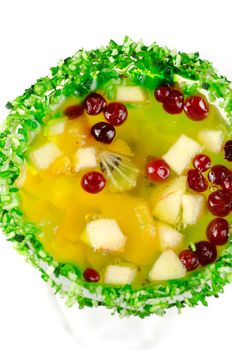 fruit jelly dessert with apple, kiwi, berry and orange