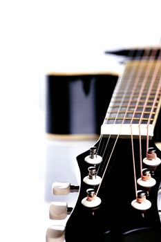 Musical instrument. Detail of a musical instrument. Strings on a guitar.