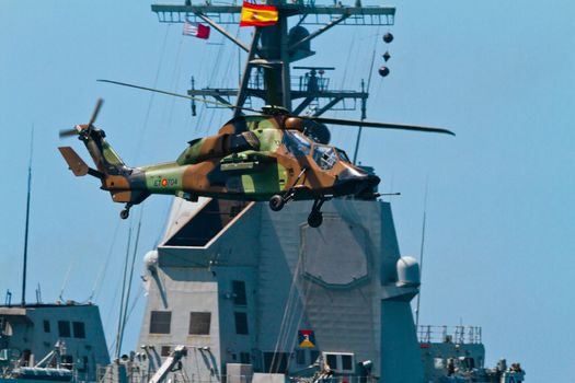 MALAGA, SPAIN-MAY 28: Helicopter Eurocopter EC-665 Tiger of the FAMET taking part in an exhibition on the day of the spanish army forces on May 28, 2011, in Malaga, Spain
