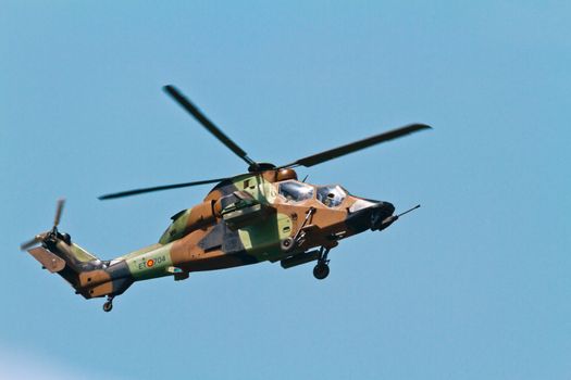 MALAGA, SPAIN-MAY 28: Helicopter Eurocopter EC-665 Tiger of the FAMET taking part in an exhibition on the day of the spanish army forces on May 28, 2011, in Malaga, Spain