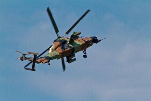 MALAGA, SPAIN-MAY 28: Helicopter Eurocopter EC-665 Tiger of the FAMET taking part in an exhibition on the day of the spanish army forces on May 28, 2011, in Malaga, Spain